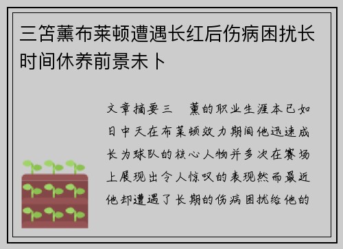 三笘薰布莱顿遭遇长红后伤病困扰长时间休养前景未卜